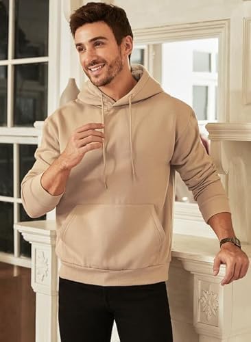 Men's Casual Fleece Hoodie Sweatshirt Solid Hooded Collar Drawstring Long Sleeve Pullover