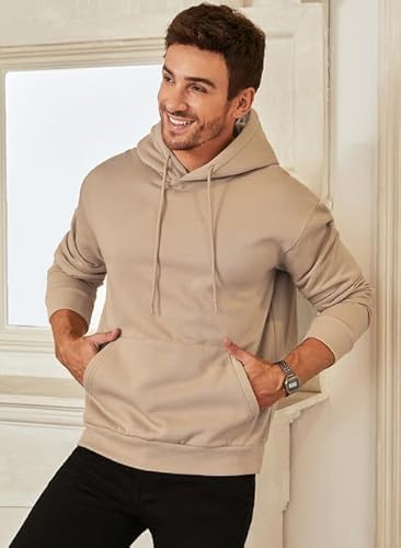 Men's Casual Fleece Hoodie Sweatshirt Solid Hooded Collar Drawstring Long Sleeve Pullover
