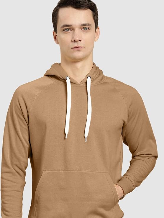 elaxed Fit Plain Cotton Blend Solid Hoodie for Men