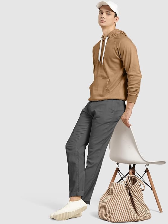elaxed Fit Plain Cotton Blend Solid Hoodie for Men