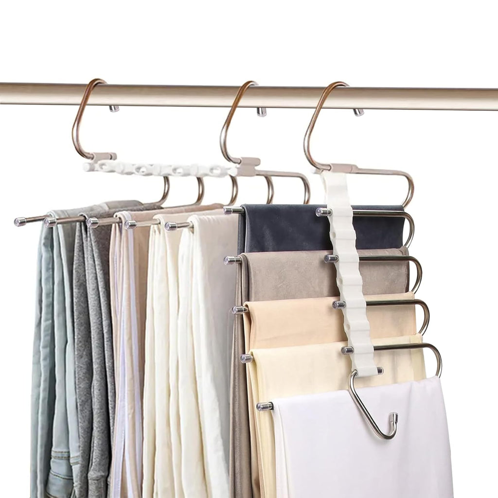 Pants Hanger Set of 2, *New* Anti-Drop Design, Anti-Slip, Space Saving, Stainless Steel, Closet Organizer for Jeans, Trousers, Skirts and Scarf