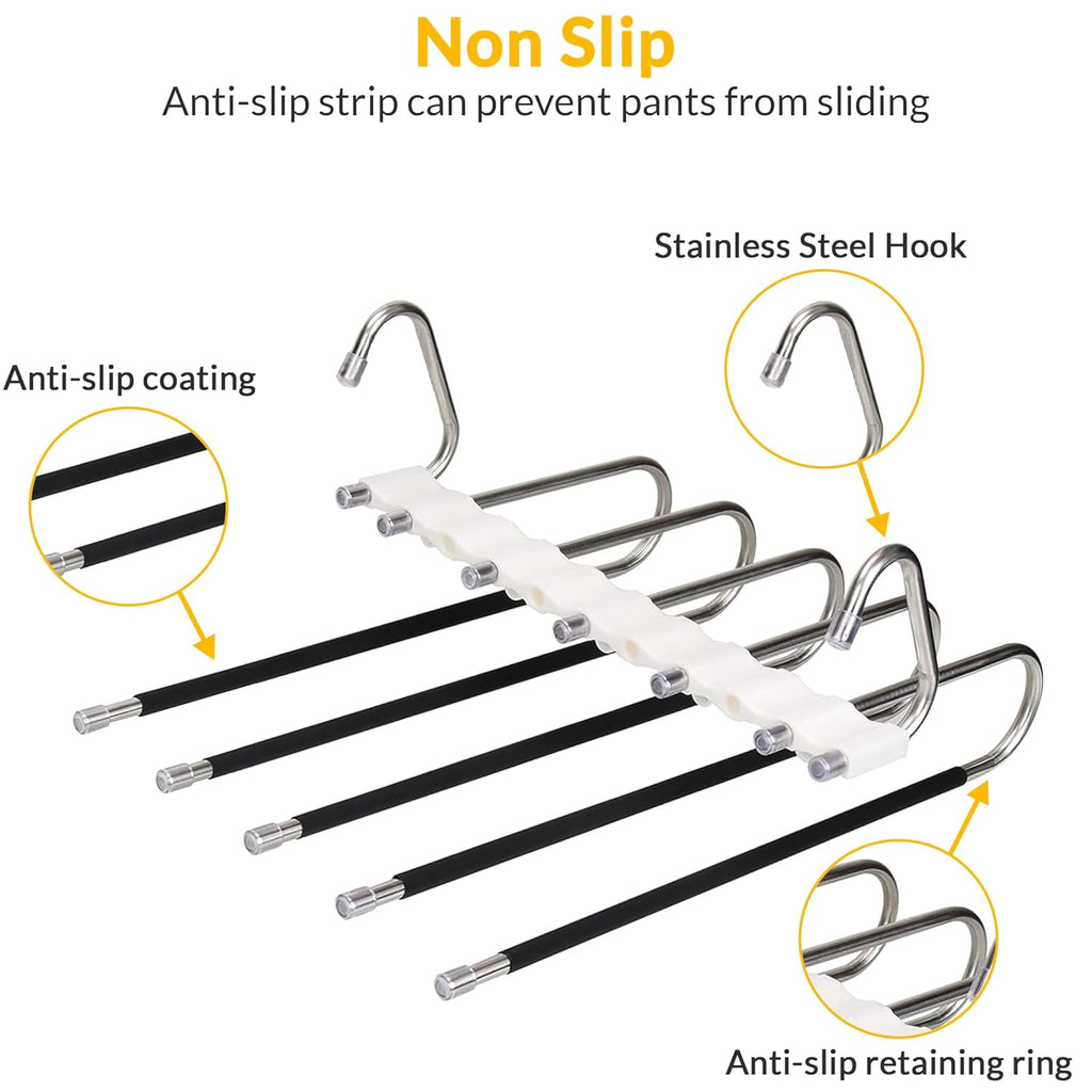 Pants Hanger Set of 2, *New* Anti-Drop Design, Anti-Slip, Space Saving, Stainless Steel, Closet Organizer for Jeans, Trousers, Skirts and Scarf