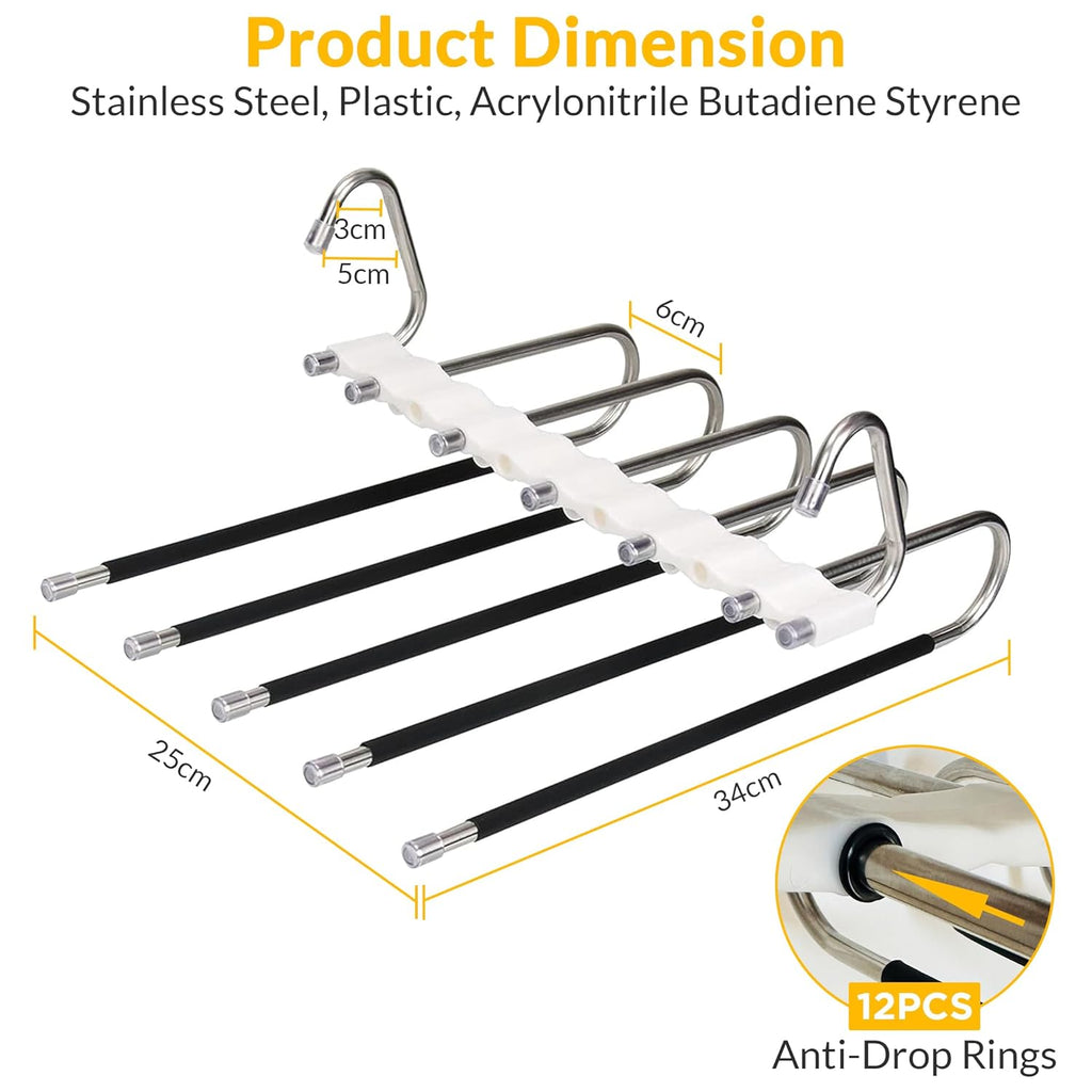 Pants Hanger Set of 2, *New* Anti-Drop Design, Anti-Slip, Space Saving, Stainless Steel, Closet Organizer for Jeans, Trousers, Skirts and Scarf