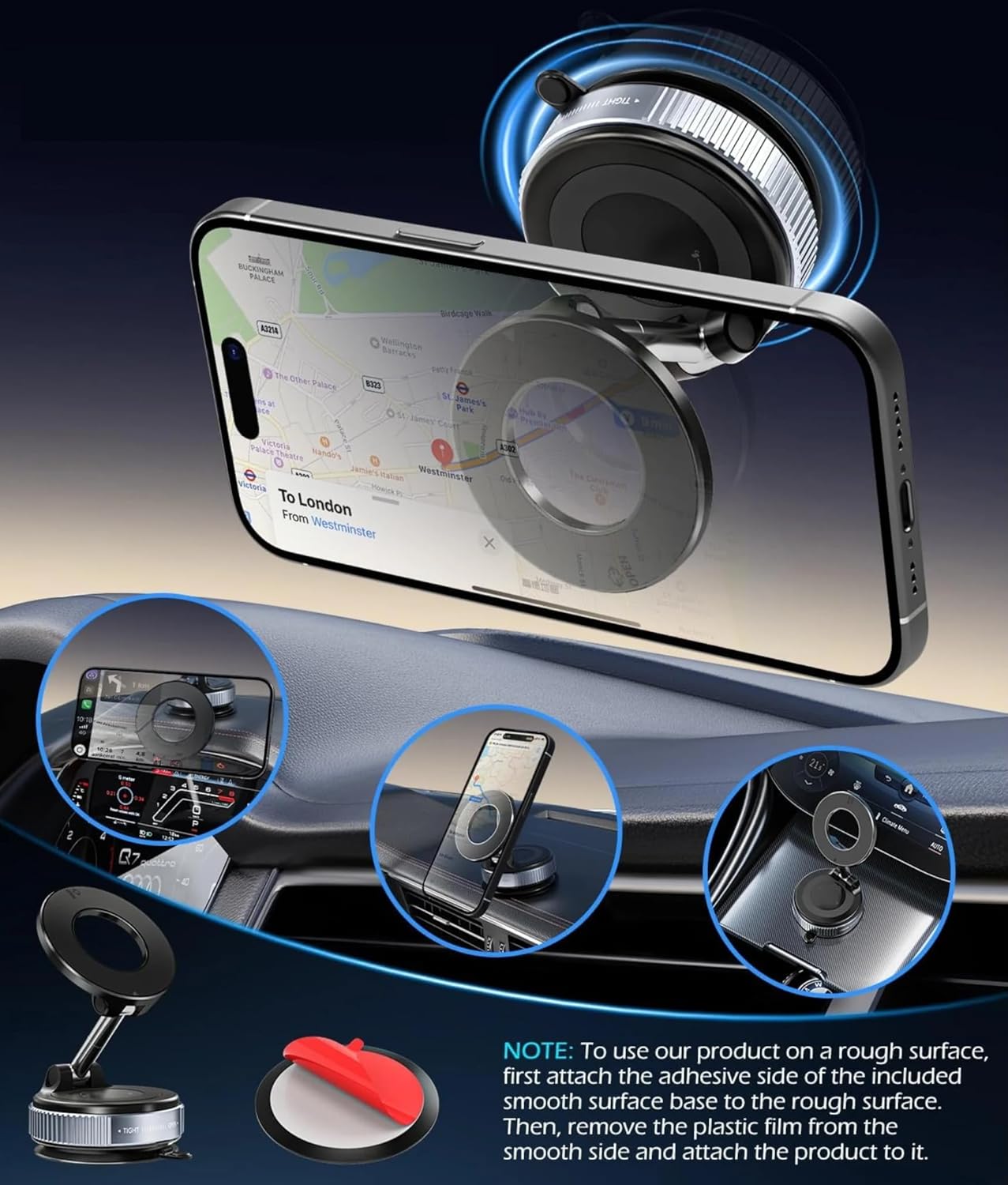 K007 Vacuum Suction Magnetic 360° Rotatable 180° Foldable Magnetic Car Mobile Holder