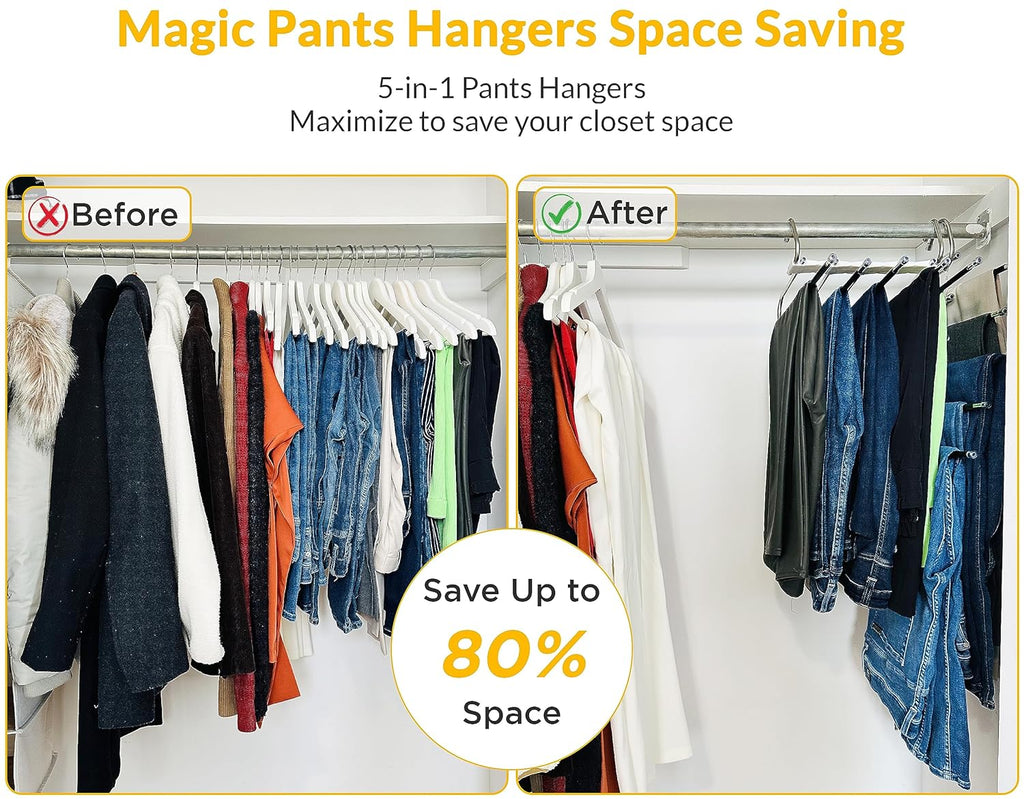 Pants Hanger Set of 2, *New* Anti-Drop Design, Anti-Slip, Space Saving, Stainless Steel, Closet Organizer for Jeans, Trousers, Skirts and Scarf